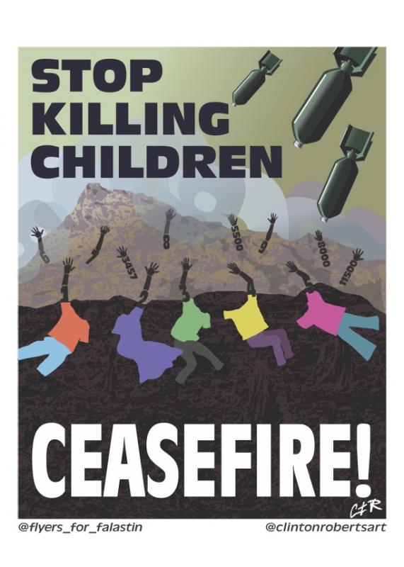 Stop Killing Children (by @clintonrobertsart - 2023)