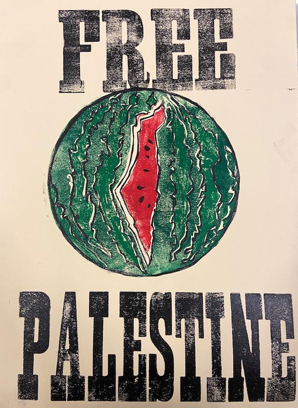 Free Palestine - Linocut (by @reem_skitz - 2024)