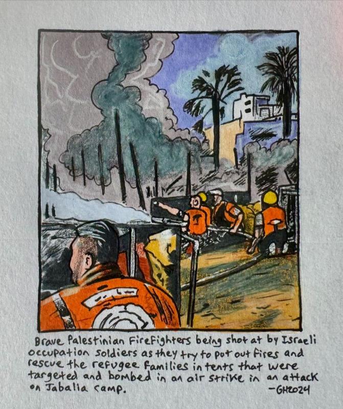 Brave Palestinian Firefighters (by @gadzooks_bazooka - 2024)