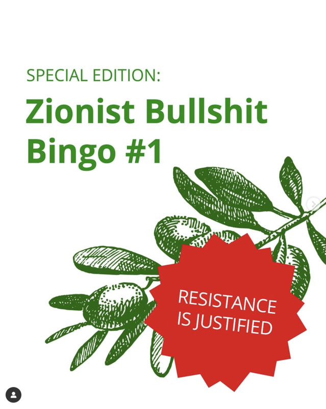 Zionist Bullshit Bingo #1 (by Research in Progress  - 2024)